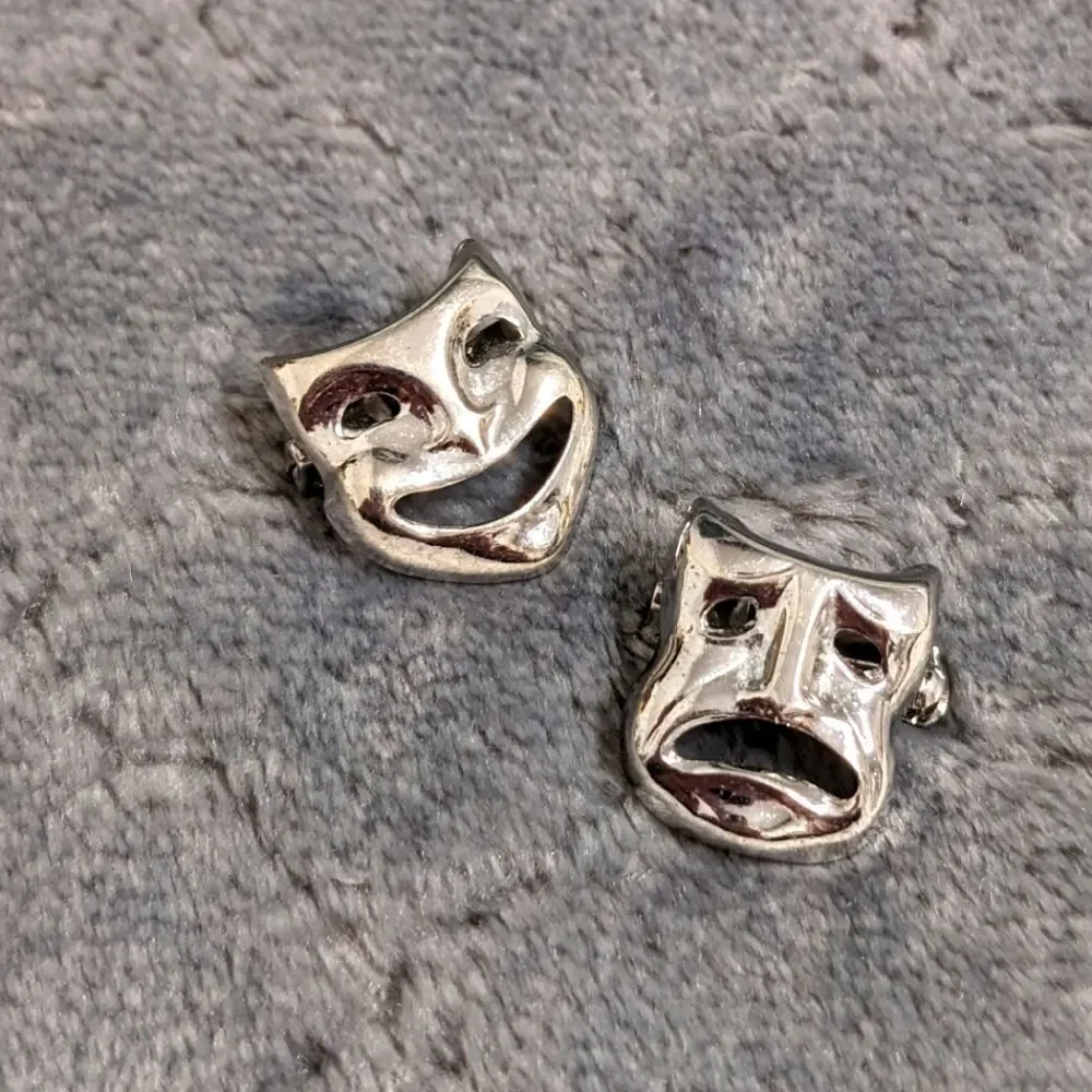 Vintage 70's Rhodium Plated Comedy and Tragedy Small Scatter Pins